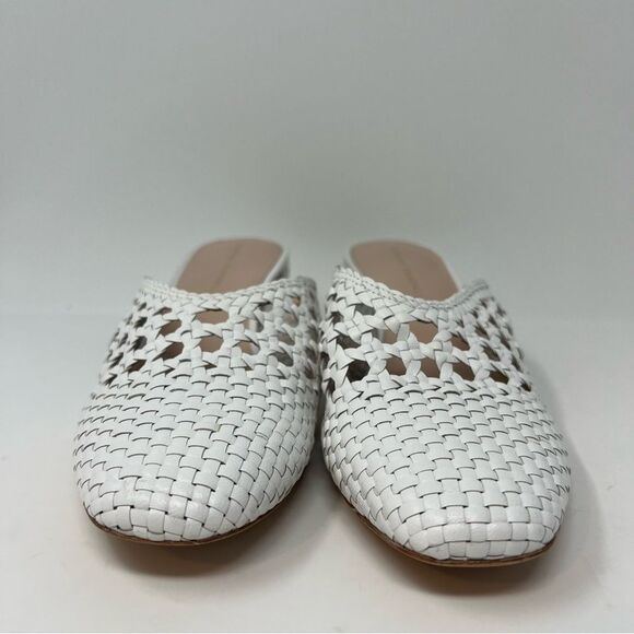 EUC Loeffler Randall Lulu Mule White Leather Woven Block Heel Sz 9 - Picture 3 of 11